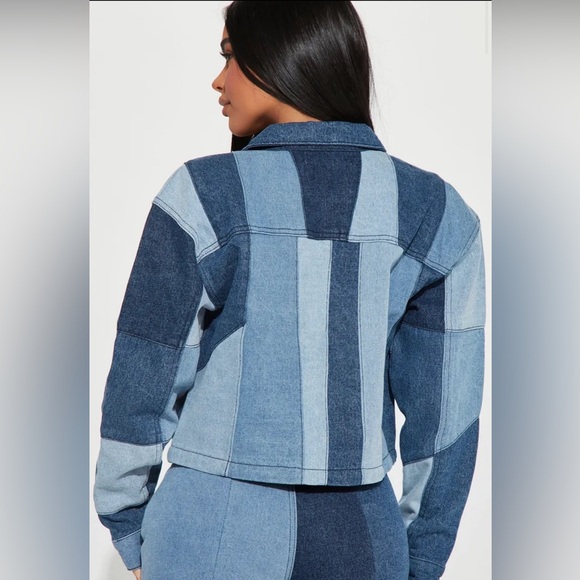 Fashion Nova Hey Girl Patchwork Denim Cropped & Jacket Straight Leg Jeans 14 XL - Picture 3 of 11
